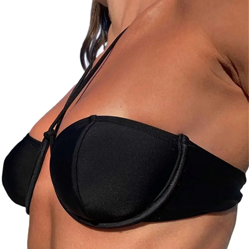 Black Underwire Halter Bandeau Cheeky Bikini Set - Picture 3 of 8